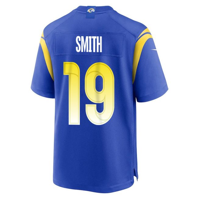 Xavier Smith 19 Los Angeles Rams Super Bowl LIX New Orleans Patch Game Men Jersey - Royal - Image 2