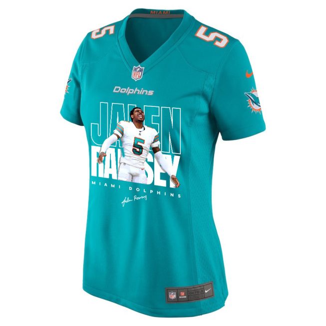 Jalen Ramsey 5 Signed Miami Dolphins Game Women Jersey - Aqua - Image 2