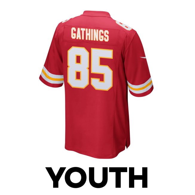 Izaiah Gathings 85 Kansas City Chiefs Super Bowl LVIII Patch Game YOUTH Jersey - Red - Image 3
