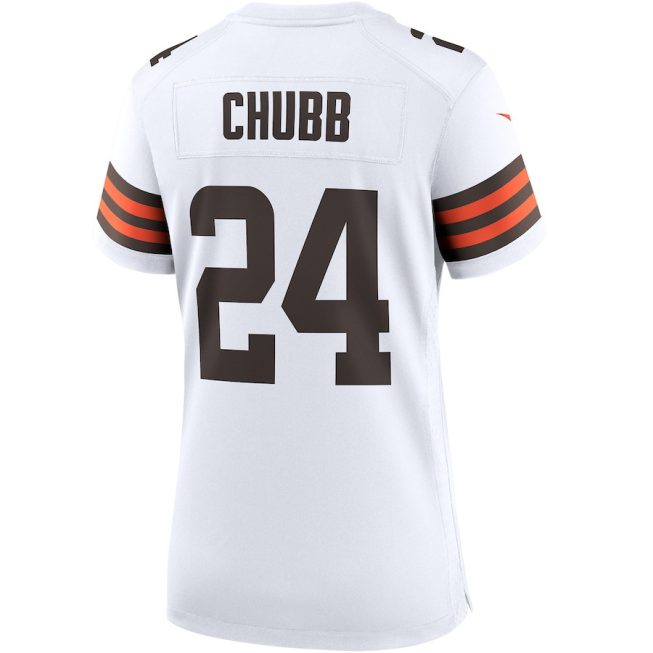 Nick Chubb 24 Cleveland Browns Women Game Jersey - White - Image 3