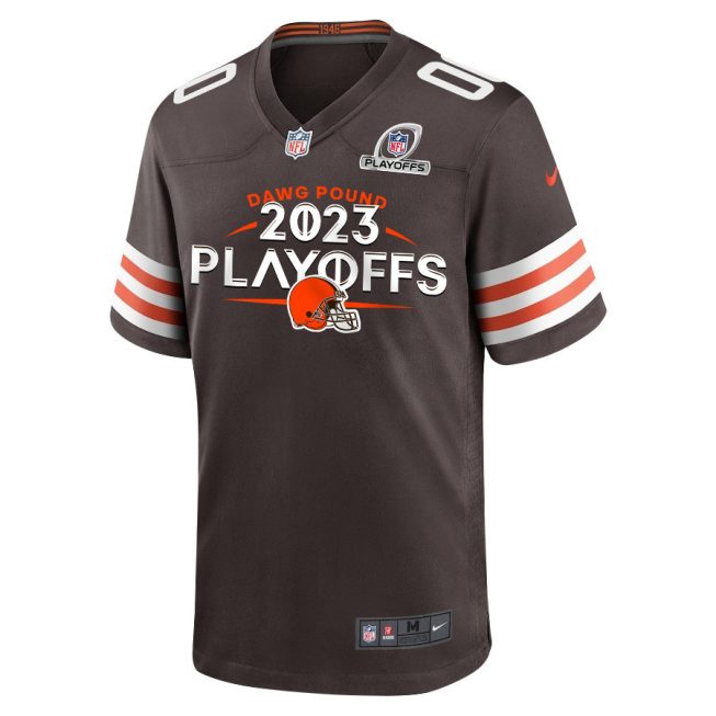 Cleveland Browns Dawg Pound 2023 Playoffs Game Men Custom Jersey - Brown - Image 3