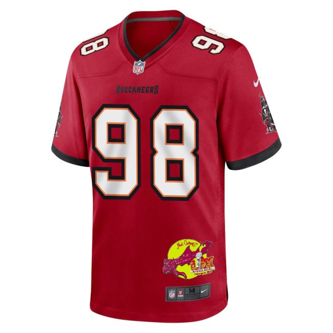 Anthony Nelson 98 Tampa Bay Buccaneers Super Bowl LIX New Orleans Patch Game Men Jersey - Red - Image 3