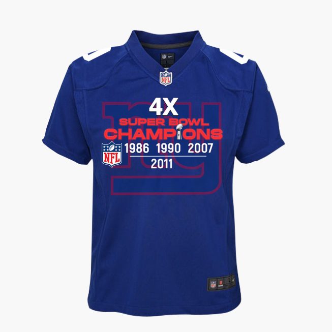 New York Giants 4X Super Bowl Champions Jersey - Youth, Royal - Image 2