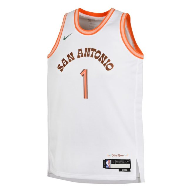 Victor Wembanyama 1 San Antonio Spurs 2023/24 City Edition Swingman YOUTH Jersey - White - Image 2