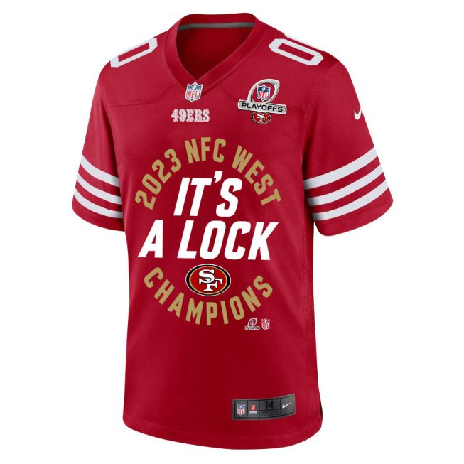 San Francisco 49ers 2023 NFC West Champions It's A Lock Game Men Custom Jersey - Scarlet - Image 3