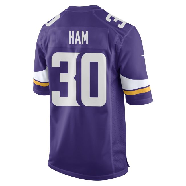 C.J. Ham 30 Minnesota Vikings Super Bowl LIX New Orleans Patch Game Men Jersey - Purple - Image 2