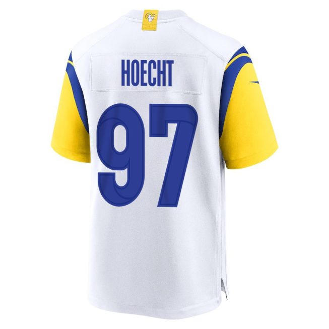 Michael Hoecht 97 Los Angeles Rams 2023 Playoffs Patch Game Men Jersey - White - Image 3