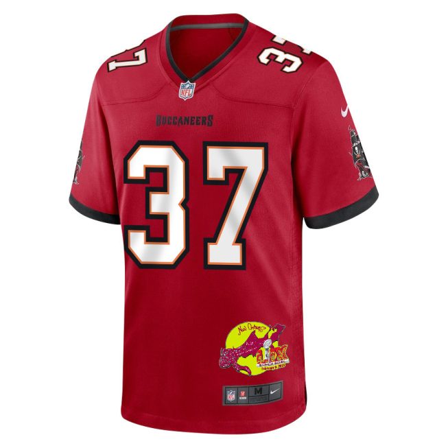 Tavierre Thomas 37 Tampa Bay Buccaneers Super Bowl LIX New Orleans Patch Game Men Jersey - Red - Image 3