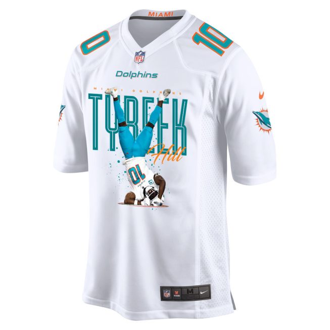 Tyreek Hill 10 Miami Dolphins Celebrating Game Men Jersey - White - Image 2