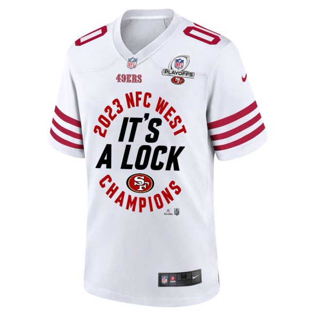 San Francisco 49ers 2023 NFC West Champions It's A Lock Game Men Custom Jersey - White - Image 3
