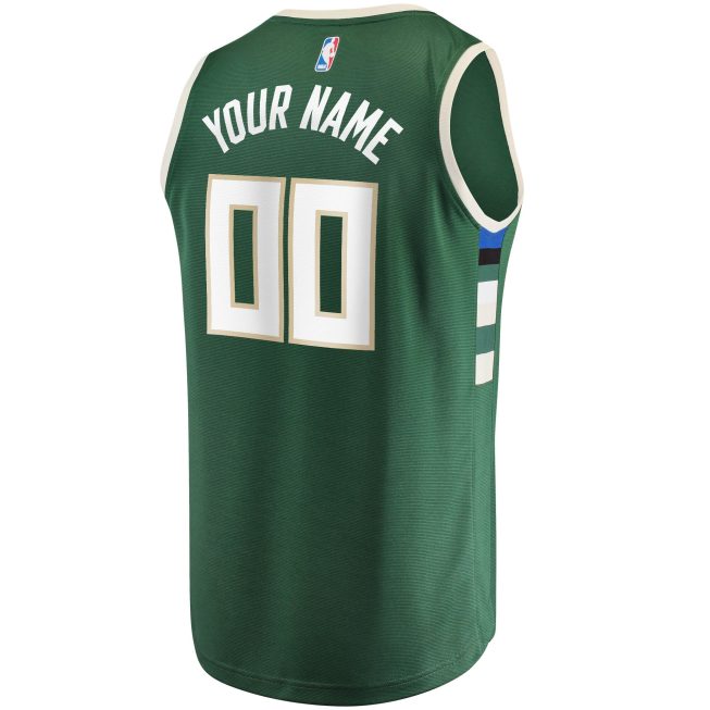Milwaukee Bucks Fanatics Youth Fast Break Custom Replica Jersey Hunter Green - Icon Edition - Image 3