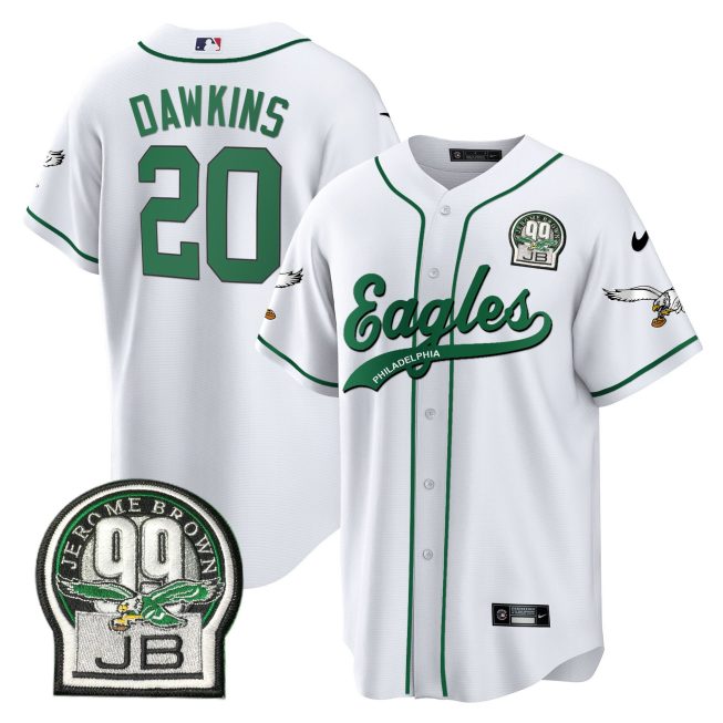 Brian Dawkins 20 Philadelphia Eagles Jerome Brown Retired Patch Baseball Men Jersey - White