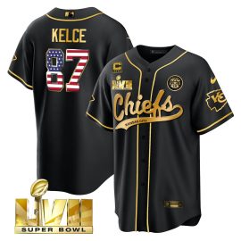 Travis Kelce 87 Kansas City Chiefs Super Bowl LVII Patch Flag Men Jersey - Black Limited