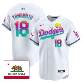 Yoshinobu Yamamoto 18 Los Angeles Dodgers 2024 Los Angeles City Style California Republic Patch Men Jersey - White
