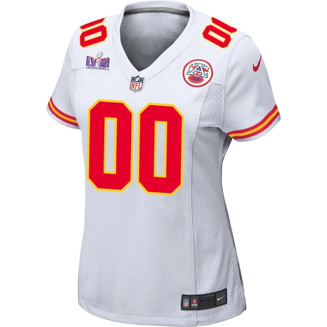 Kansas City Chiefs Super Bowl LVIII Patch Game Custom Women Jersey - White - Image 2