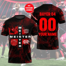 Bayer 04 Leverkusen Custom Name & Number AOP T-Shirt - Black