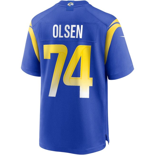 Merlin Olsen 74 Los Angeles Rams Men Game Retired Jersey - Royal - Image 3