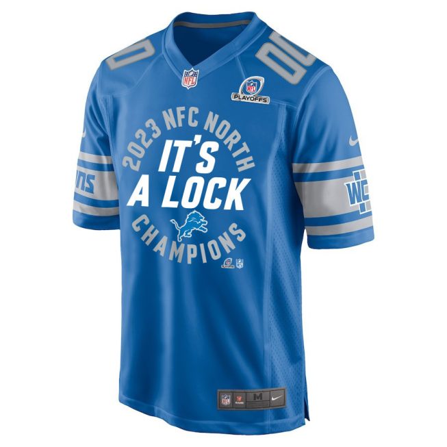 Detroit Lions 2023 NFC North Champions It's A Lock Game Men Custom Jersey - Blue - Image 3