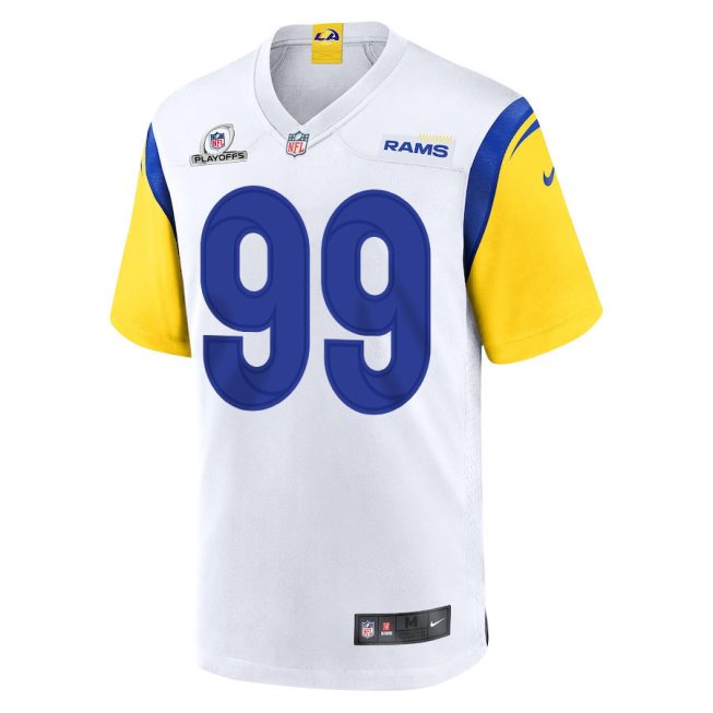 Aaron Donald 99 Los Angeles Rams 2023 Playoffs Patch Game Men Jersey - White - Image 2