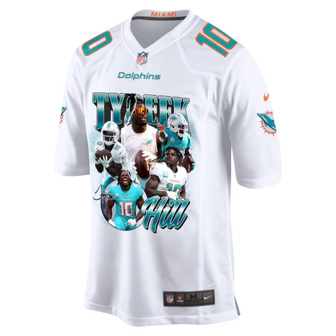 Tyreek Hill 10 Signed Miami Dolphins Cheetah Game Men Jersey - White - Image 2