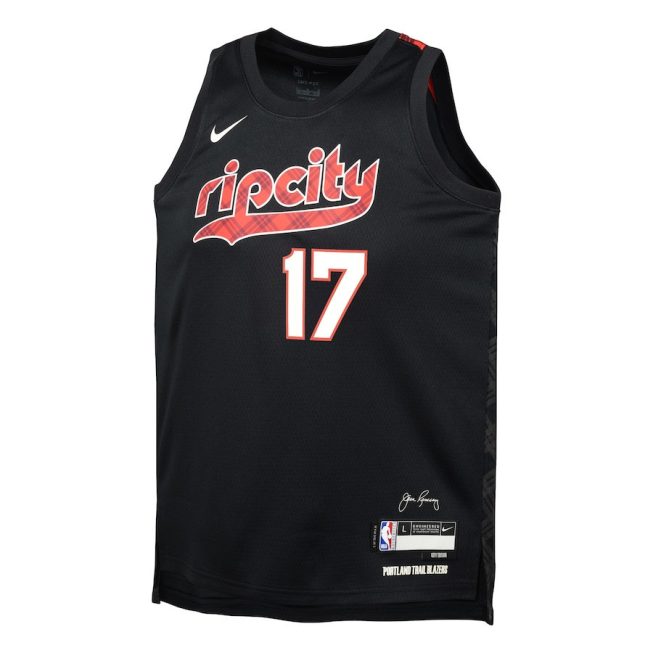 Shaedon Sharpe 17 Portland Trail Blazers 2023/24 City Edition Swingman YOUTH Jersey - Black - Image 2