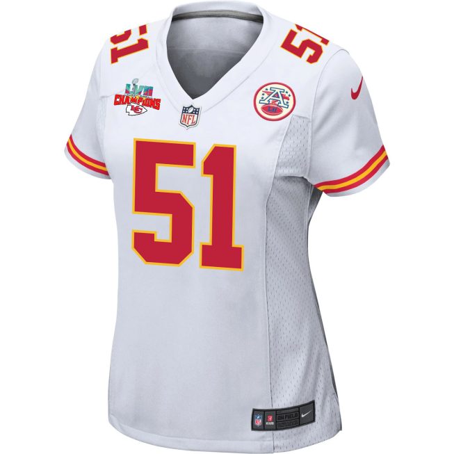 Mike Danna 51 Kansas City Chiefs Super Bowl LVII Champions 3 Stars Women Game Jersey - White - Image 3