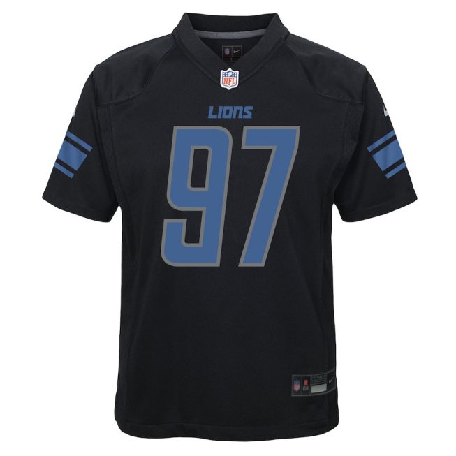 Aidan Hutchinson 97 Detroit Lions Fashion Game YOUTH Jersey - Black - Image 2