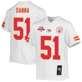 Mike Danna 51 Kansas City Chiefs Super Bowl LVII Champions 3 Stars Youth Game Jersey - White
