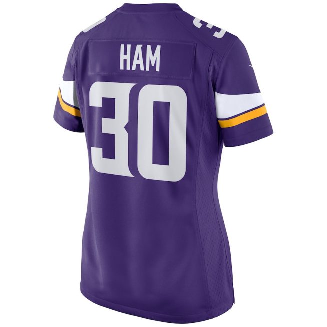 C.J. Ham 30 Minnesota Vikings Women Game Jersey - Purple - Image 3