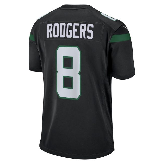 Aaron Rodgers 8 New York Jets YOUTH Game Jersey - Black - Image 3