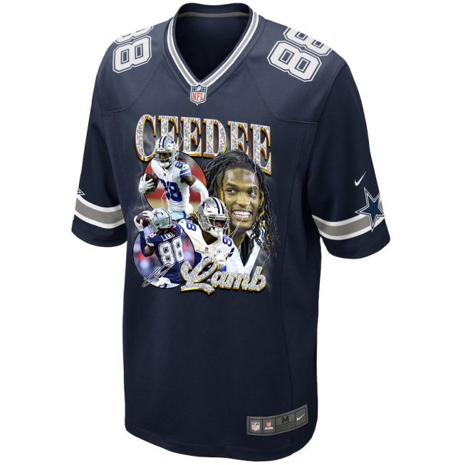 CeeDee Lamb 88 Dallas Cowboys Cee Works Hard Home Game Men Jersey - Navy - Image 2