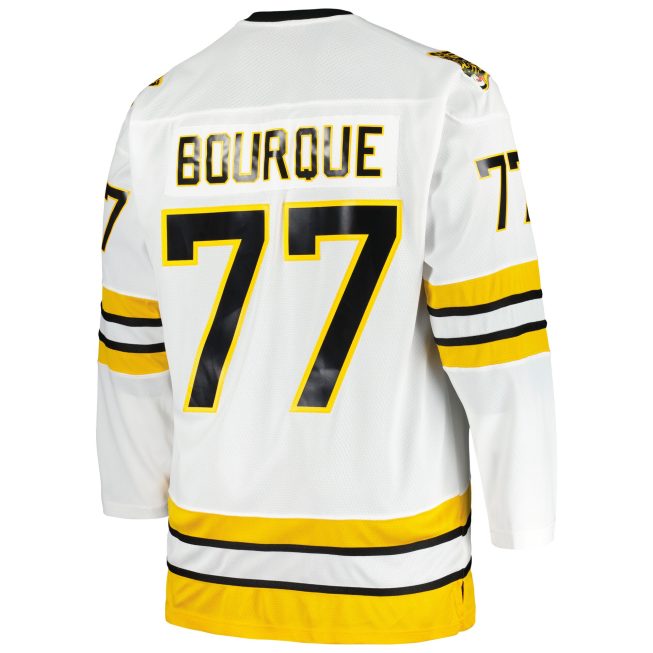 Ray Bourque Boston Bruins Mitchell & Ness Big & Tall Captain Patch Blue Line Player Jersey - White - Image 3