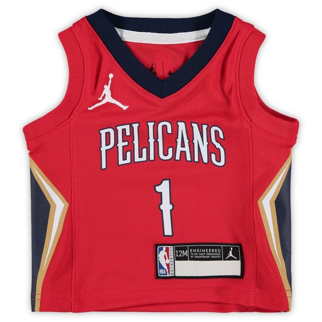 Zion Williamson New Orleans Pelicans Jordan Brand Infant 2020/21 Jersey - Statement Edition - Red - Image 2