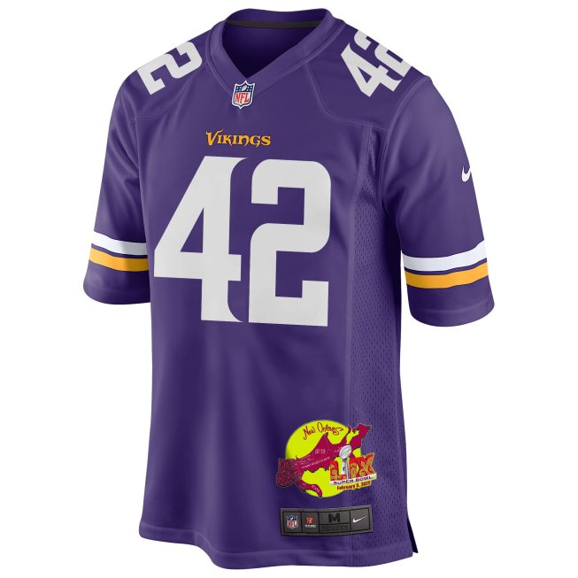 Andrew DePaola 42 Minnesota Vikings Super Bowl LIX New Orleans Patch Game Men Jersey - Purple - Image 3
