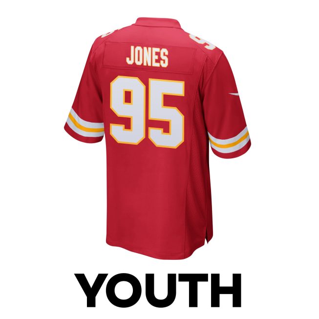 Chris Jones 95 Kansas City Chiefs Super Bowl LVIII Patch Game YOUTH Jersey - Red - Image 3