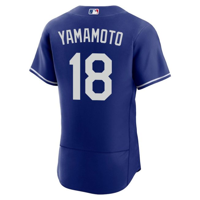 Yoshinobu Yamamoto 18 Los Angeles Dodgers Alternate ELITE Men Jersey - Royal - Image 2