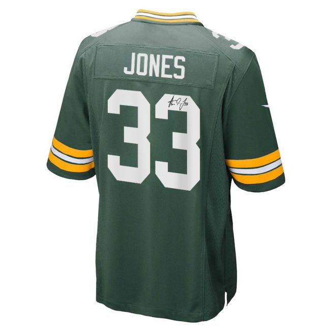 Aaron Jones 33 Signed Green Bay Packers Super Bowl LVIII Game Men Jersey - Green - Image 3
