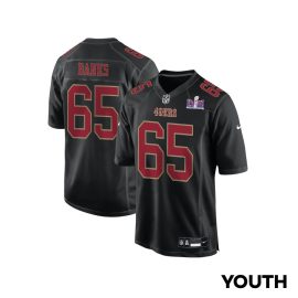 Aaron Banks 65 San Francisco 49ers Super Bowl LVIII Patch Fashion Game YOUTH Jersey - Carbon Black