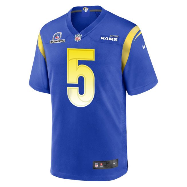 Tutu Atwell 5 Los Angeles Rams 2023 Playoffs Patch Game Men Jersey - Royal - Image 2