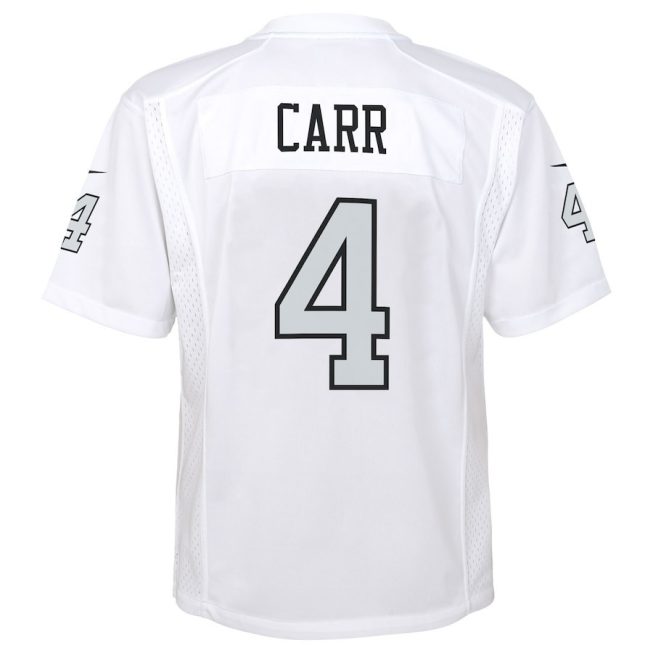 Derek Carr 4 Las Vegas Raiders YOUTH Color Rush Game Jersey - White - Image 3