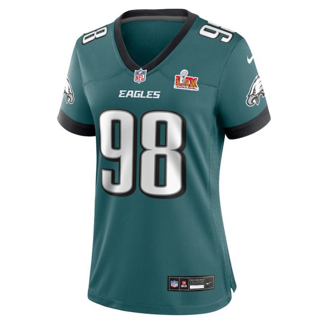 Jalen Carter #98 Philadelphia Eagles Super Bowl LIX Women's Jersey - Midnight Green - Image 2