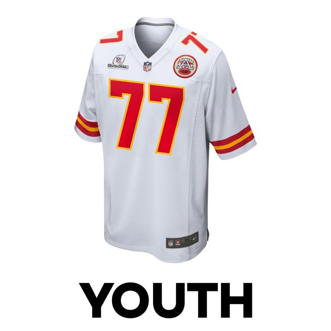 Lucas Niang 77 Kansas City Chiefs Super Bowl LVIII Patch Game YOUTH Jersey - White - Image 2