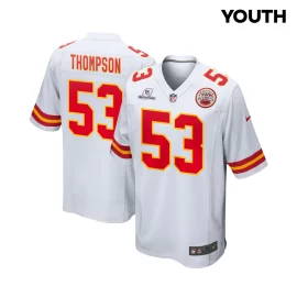 BJ Thompson 53 Kansas City Chiefs Super Bowl LVIII Patch Game YOUTH Jersey - White