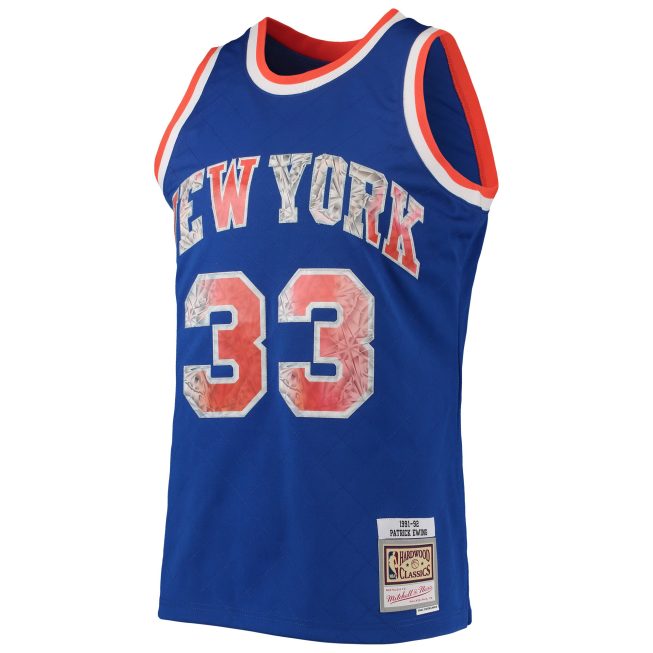 Patrick Ewing New York Knicks Mitchell & Ness 1991/92 Hardwood Classics 75th Anniversary Diamond Swingman Jersey - Blue - Image 2