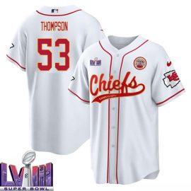 BJ Thompson 53 Kansas City Chiefs Super Bowl LVIII Baseball Men Jersey - White