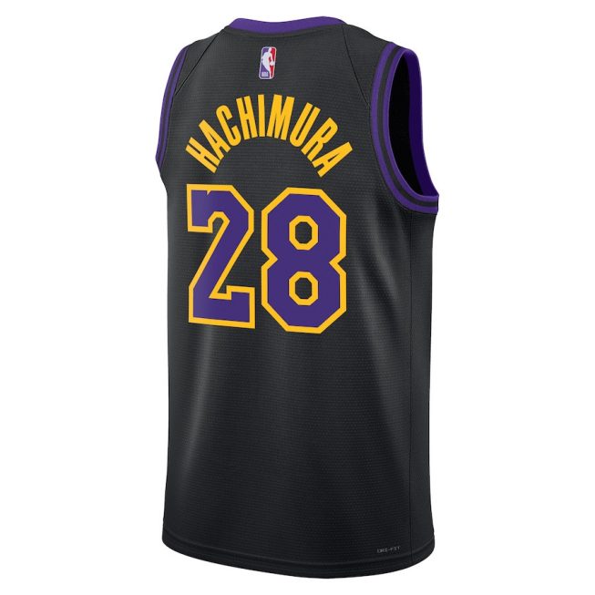 Rui Hachimura 28 Los Angeles Lakers 2023/24 City Edition Swingman Jersey - Black - Image 3