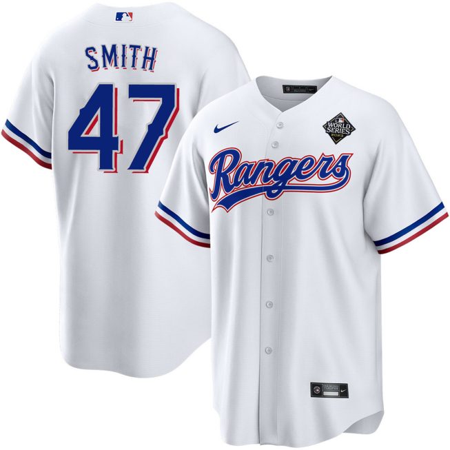 Josh Smith 47 Texas Rangers 2023 World Series Stitched Baseball Jersey - White