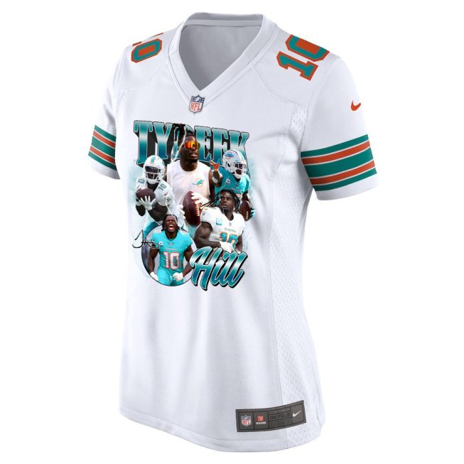 Tyreek Hill 10 Signed Miami Dolphins Cheetah Alternate Game Women Jersey - White - Image 2