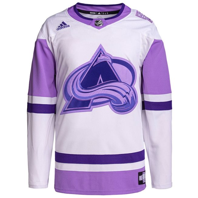 Colorado Avalanche Hockey Fights Cancer Primegreen Custom Men Jersey - White/Purple - Image 2
