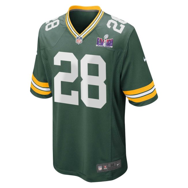 AJ Dillon 28 Signed Green Bay Packers Super Bowl LVIII Game Men Jersey - Green - Image 2